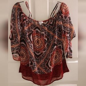 Charming Charlie Off the Shoulder Flower Blouse Women Size Small Sheer Summer